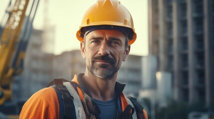 Wall Mural - A man wearing a hard hat and vest. Suitable for construction or industrial concepts