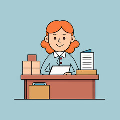 Wall Mural - Busy cartoon flat woman secretary character at the office