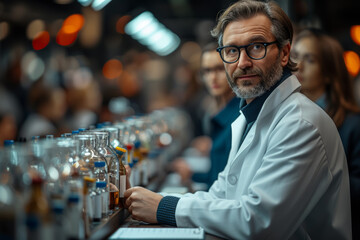 Canvas Print - A scientist receiving recognition at an awards ceremony, symbolizing achievement and excellence in scientific research. Concept of scientific accomplishments. Generative Ai.