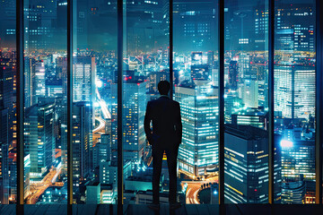 Wall Mural - Business concept silhouette over city skyline at night