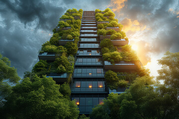 Poster - architects of smart buildings integrating energy-efficient features, solar facades, and advanced ven