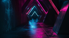 Stepping into this futuristic corridor feels like entering a realm where time stands still. The amalgamation of violet and blue hues casts an ethereal glow, enveloping the space in an otherworldly amb