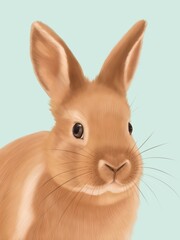 Digitally Illustrated Whimsical Bunny Rabbit On A Mint Background