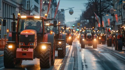 Naklejka na meble group of tractors running on public roads in the city during the day in high resolution and quality