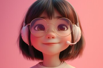 Poster - A cartoon girl wearing headphones and glasses. Generative AI.