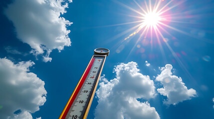 Wall Mural - sky with bright sun and thermometer