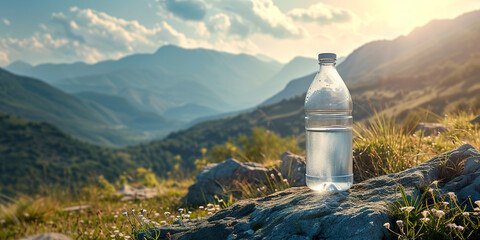 Wall Mural - mineral glass water bottle on mountain