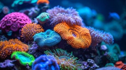 Wall Mural - Close-up of multicolored coral in the ocean. Concept of reef ecosystem, marine habitat, underwater flora, and diving tourism.
