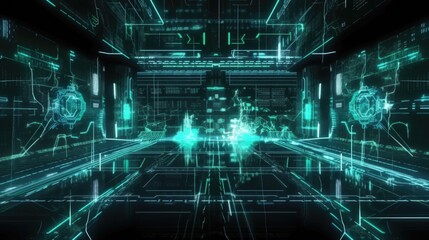 Poster - Abstract dark background in high-tech style. AI generative.