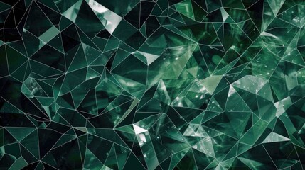 Poster - Black green low-polygon background in the form of polygons and white lines between them. AI generative.