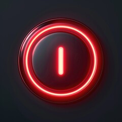 Poster - Round red neon button logo on a black background. AI generative.
