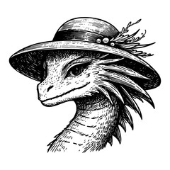 Sticker - elegant dragon portrait illustration