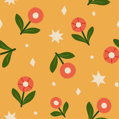 Wall Mural - Cute vector floral seamless pattern. Colorful flowers background. Trendy repeat texture for fashion print, wallpaper or fabric.