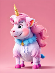 Wall Mural - Funny cute unicorn on pink