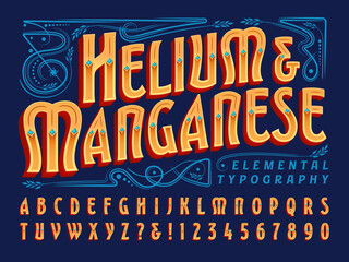 Helium and Manganese is a vintage style ornate alphabet in a victorian and western style, with influences of Argentine Fileteado lettering.