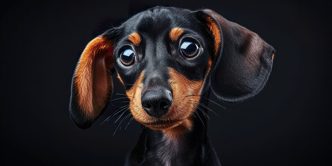 Poster - portrait curious dachshund dog puppy with big eye