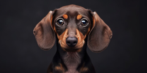 Poster - Portrait curious dachshund dog puppy with big eye