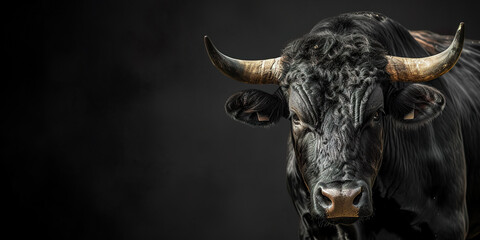 Poster - Portrait of black bull on black background