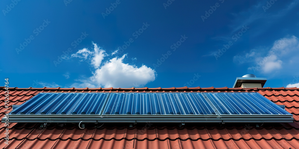 Solar water heater boiler on roof top blue sky Stock Photo | Adobe Stock