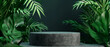 Modern product display stone podium and green leaves. Concept scene for new product. Generative AI