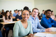 © AspctStyle - Confident Female Student Smiling in University Lecture Hall. Education and Academic Excellence Concept