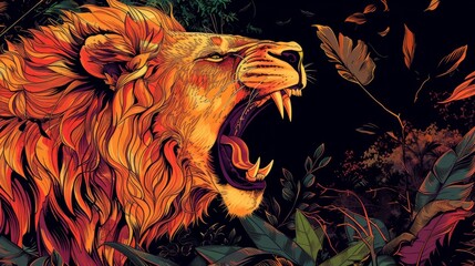 Wall Mural - A majestic illustration of a lion roaring in the desert generative ai