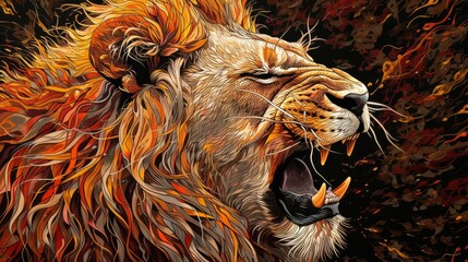 Wall Mural - A majestic illustration of a lion roaring in the desert generative ai