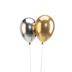 Wall Mural - golden and silver balloon isolated on transparent background generative ai