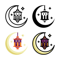 Wall Mural - Moon lantern icon set style collection in line, solid, flat, flat line style on white background