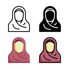 Wall Mural - Woman hijab icon set style collection in line, solid, flat, flat line style on white background