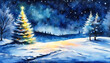 Christmas tree with snow abstract illustration with copy space