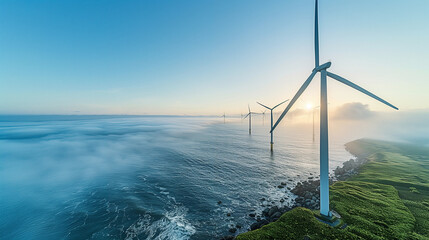 offshore windmill park with a blue sky, windmill park in Europe, renewable energy, energy transition, eco friendly