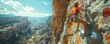 Climber ascends stunning cliffside, reaching exhilarating heights on rock climbing adventure.