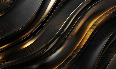 Wall Mural - 3D abstract wallpaper. Three-dimensional dark golden and black background.