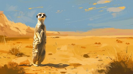Wall Mural - Curious meerkat illustration generative ai