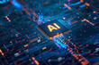 AI Font in 3D style like a micro chip on a  mother board futuristic background wallpaper