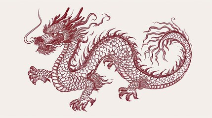 Wall Mural - monochrome vector illustration of chinese zodiac dragon as the mythical animal in eastern asia cultu