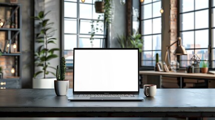 Wall Mural - Modern personal computer with blank white screen, keyboard, mobile phone and office accessories on desk at workplace of graphic designer, blogger. Electronic devices, technology and creativity