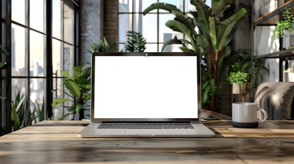 Wall Mural - Modern personal computer with blank white screen, keyboard, mobile phone and office accessories on desk at workplace of graphic designer, blogger. Electronic devices, technology and creativity
