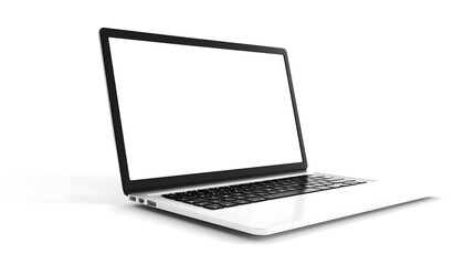 Modern personal computer with blank white screen, keyboard, mobile phone and office accessories on desk at workplace of graphic designer, blogger. Electronic devices, technology and creativity