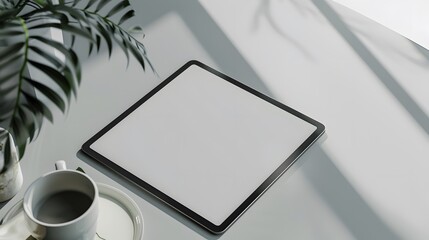Wall Mural - Modern personal computer with blank white screen, keyboard, mobile phone and office accessories on desk at workplace of graphic designer, blogger. Electronic devices, technology and creativity