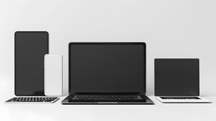 Wall Mural - Modern personal computer with blank white screen, keyboard, mobile phone and office accessories on desk at workplace of graphic designer, blogger. Electronic devices, technology and creativity