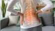 © Ilja - Highlighted spine of woman in pain, digital composite, home environment, healthcare concept