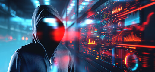 Poster - Hacker and digital forex analysis screen. Ai generative illustration