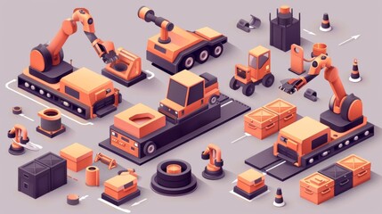 Poster - High tech green energy electric vehicle manufacturing with automated robot arm assembly line