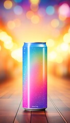 Poster - Mock up of a soft drink aluminum can on abstract background with space for text placement.