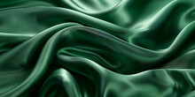 Abstract Green Smooth Silk Waves Background Beautiful Folds On The Surface Of The Fabric Background And Wallpaper   