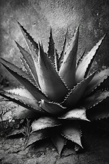 Wall Mural - Black and white photograph of an agave plant. Generative AI.