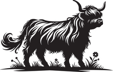 Wall Mural - Highland Cow in Monochrome Vector Art