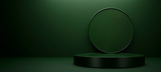 Dark green podium stage with spotlight for product display on abstract background